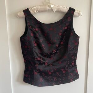 ann taylor red and black embroidered top
